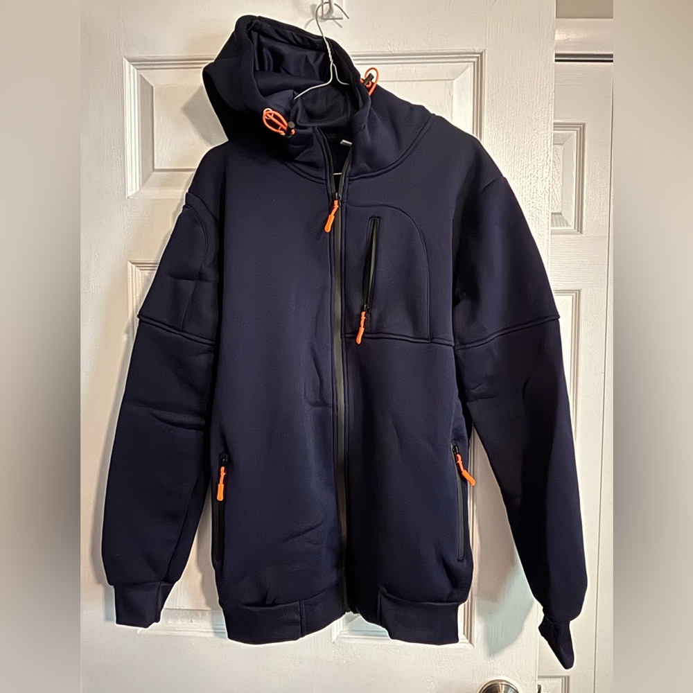 Navy Hoodie with Orange Accents